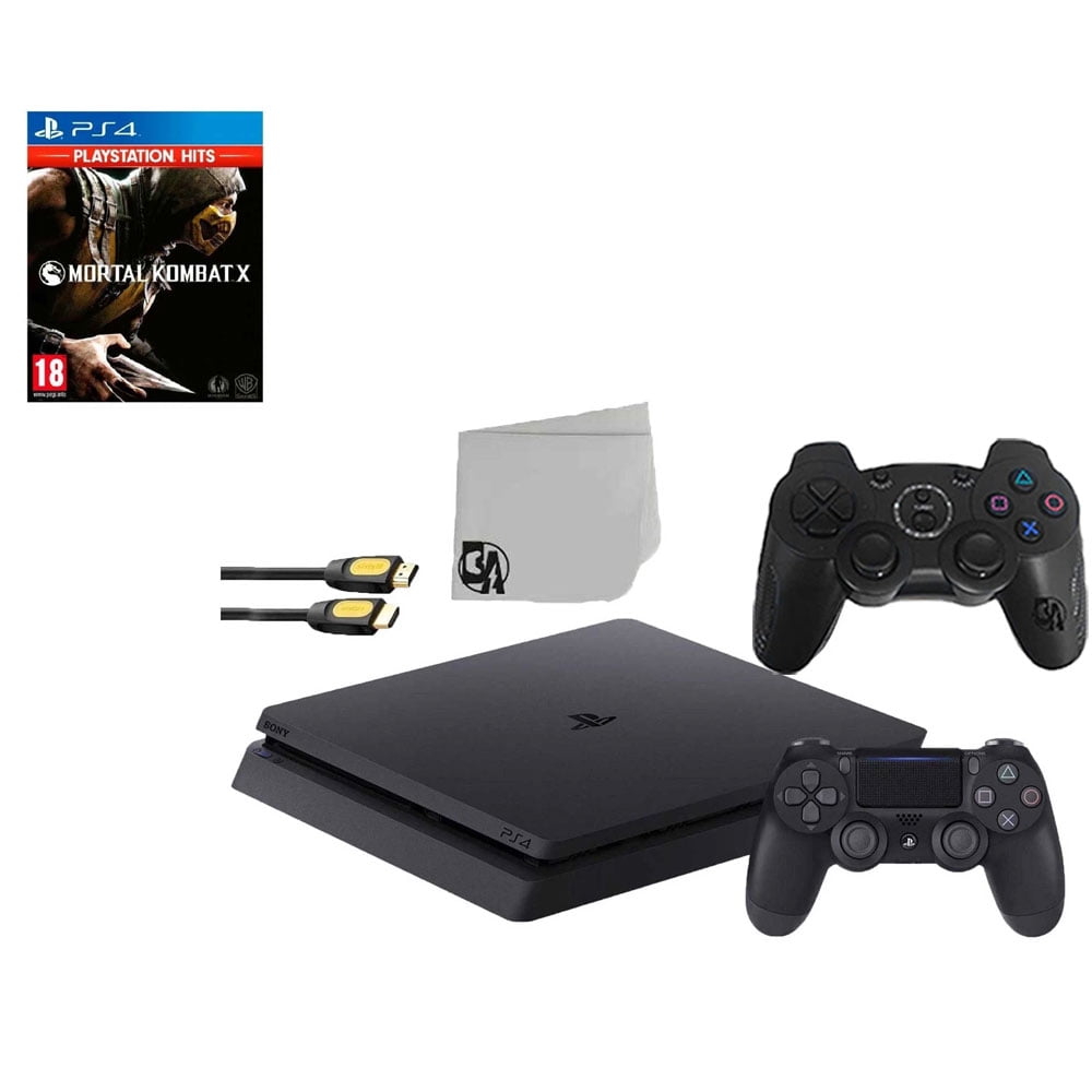 Restored Sony 2215B PlayStation 4 Slim 1TB Gaming Console Black 2 Controller Included with Mortal Kombat X Game BOLT AXTION Bundle (Refurbished)